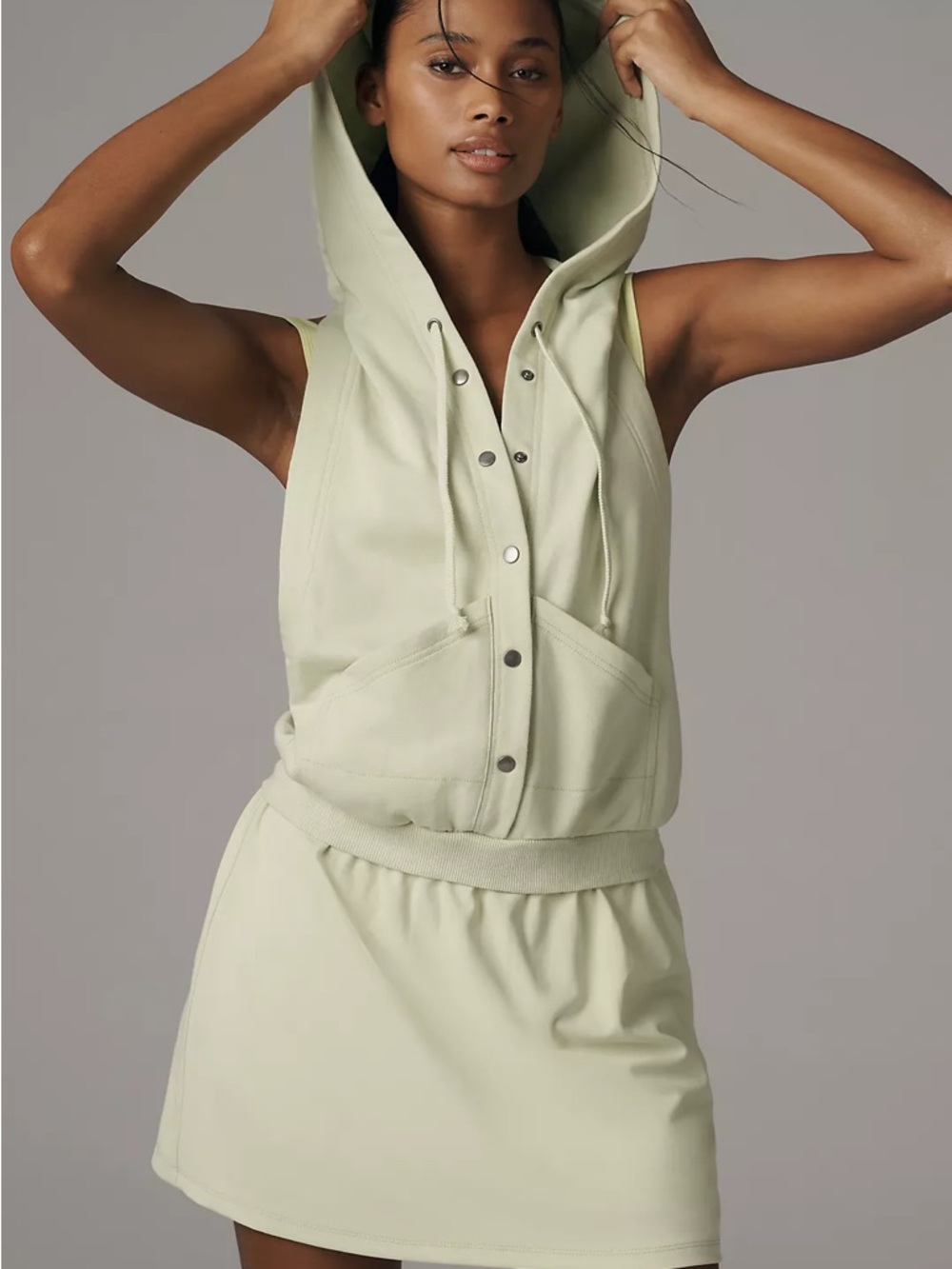 Daily Practice leaflet twofor racerback Hooded Skort Set in Light Sage